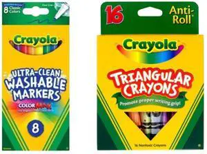 Crayola Art Supply Bundle 8 Count Washable Fine Line Markers + 16 Count Triangular Crayons Crayola Art Supply Bundle 8 Count Washable Fine Line Markers + 16 Count Triangular Crayons