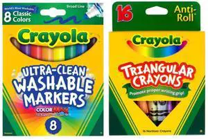 Crayola Art Supply Bundle 8 Count Washable Broad Line Markers + 16 Count Triangular Crayons Crayola Art Supply Bundle 8 Count Washable Broad Line Markers + 16 Count Triangular Crayons