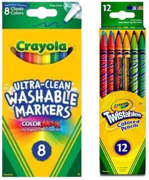 Crayola Art Supply Bundle 8 Count Washable Fine Line Markers + 12 Count Twistables Colored Pencils Crayola Art Supply Bundle 8 Count Washable Fine Line Markers + 12 Count Twistables Colored Pencils