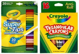 Crayola Art Supply Bundle Super Tips Markers 20ct + Triangular Crayons 16ct Crayola Art Supply Bundle Super Tips Markers 20ct + Triangular Crayons 16ct