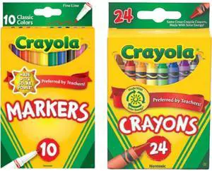 Crayola Marker & Crayon Set 10 Fine Line Markers and 24 Crayons Crayola Marker & Crayon Set 10 Fine Line Markers and 24 Crayons