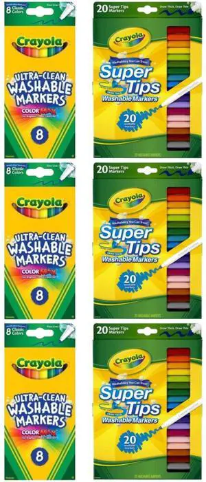 Crayola Washable Marker Combo Pack 3 Pack 8 Fine Line Markers + 3 Pack 20 Super Tips Markers Crayola Washable Marker Combo Pack 3 Pack 8 Fine Line Markers + 3 Pack 20 Super Tips Markers