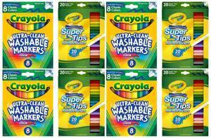 Crayola Washable Marker Combo Pack 4 Pack 8 Broad Line Markers + 4 Pack 20 Super Tips Markers Crayola Washable Marker Combo Pack 4 Pack 8 Broad Line Markers + 4 Pack 20 Super Tips Markers