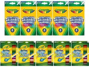 Crayola Washable Marker Combo Pack 5 Pack 8 Fine Line Markers + 5 Pack 20 Super Tips Markers Crayola Washable Marker Combo Pack 5 Pack 8 Fine Line Markers + 5 Pack 20 Super Tips Markers