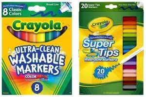 Crayola Washable Marker Combo Pack 8 Broad Line Markers + 20 Super Tips Markers Crayola Washable Marker Combo Pack 8 Broad Line Markers + 20 Super Tips Markers
