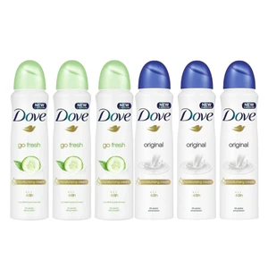 Dove Go Fresh Antiperspirant Spray 150 ml 3x Cucumber + 3x Original - 6 Pack Dove Go Fresh Antiperspirant Spray 150 ml 3x Cucumber + 3x Original - 6 Pack