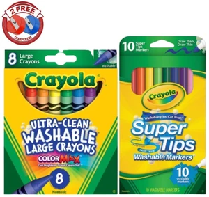 Crayola Super Tips 10ct & Large Washable Crayons 8ct + 2 FREE Sharpeners Crayola Super Tips 10ct & Large Washable Crayons 8ct + 2 FREE Sharpeners