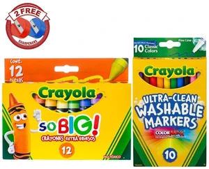Crayola Jumbo Crayons 12ct & Washable Fine Line 10ct + 2 FREE Sharpeners Crayola Jumbo Crayons 12ct & Washable Fine Line 10ct + 2 FREE Sharpeners