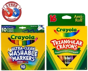 Crayola Washable Broad Line 10ct & Triangular Crayons 16ct + 2 FREE Sharpeners Crayola Washable Broad Line 10ct & Triangular Crayons 16ct + 2 FREE Sharpeners