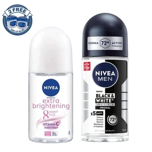 Nivea Roll-On Men B&W Original 50ml & Extra Brightening 25ml + 2 FREE Lip Balms Nivea Roll-On Men B&W Original 50ml & Extra Brightening 25ml + 2 FREE Lip Balms