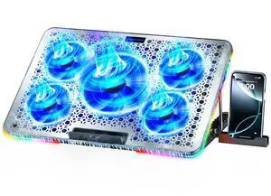 LIANGSTAR Laptop Cooling Pad, Laptop Cooler Gaming 5 Quiet Fans with Large Metal Plate for 12-17.3 Inch Fan Stable Stand, 4 Modes RGB Light, 7 Height & Adjust Speed, 2 USB Port & Phone Holder LIANGSTAR Laptop Cooling Pad, Laptop Cooler Gaming 5 Quiet Fans with Large Metal Plate for 12-17.3 Inch Fan Stable Stand, 4 Modes RGB Light, 7 Height & Adjust Speed, 2 USB Port & Phone Holder