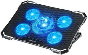 KYOLLY Upgrade Laptop Cooling Pad,Gaming Laptop Cooler with 5 Quiet Fans,2 USB Ports,5 Adjustable Stand Height,Blue LED Lights,for 15.6 Inch Laptops KYOLLY Upgrade Laptop Cooling Pad,Gaming Laptop Cooler with 5 Quiet Fans,2 USB Ports,5 Adjustable Stand Height,Blue LED Lights,for 15.6 Inch Laptops