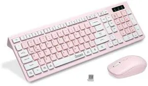 Wireless Keyboard and Mouse Combo, Reccazr 2.4G Full-Sized Keyboard and Mouse Cordless, 3 DPI Adjustable Mouse, Dual-System Keyboard for Computer/Laptop/Windows/Mac (Pink & White) Wireless Keyboard and Mouse Combo, Reccazr 2.4G Full-Sized Keyboard and Mouse Cordless, 3 DPI Adjustable Mouse, Dual-System Keyboard for Computer/Laptop/Windows/Mac (Pink & White)