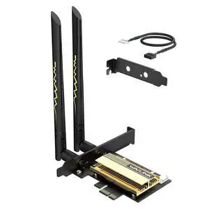 WAVLINK AXE5400 PCIe WiFi 6E WiFi Card, 2025 Tri-Band Wireless Network Card with Bluetooth 5.3, AX210 Chip, MU-MIMO, WPA3, OFDMA, Low-Profile Bracket, Heat Sink WAVLINK AXE5400 PCIe WiFi 6E WiFi Card, 2025 Tri-Band Wireless Network Card with Bluetooth 5.3, AX210 Chip, MU-MIMO, WPA3, OFDMA, Low-Profile Bracket, Heat Sink