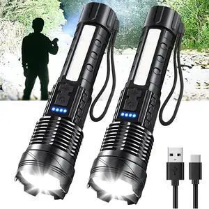 Rechargeable LED Flashlights, 90,000 Lumens Super Bright Handheld FlashLight, 7 Modes with COB Work Light, IPX6 Waterproof, Adjustable Tactical Flash light for Home,Camping and Emergencies-2 Pack Rechargeable LED Flashlights, 90,000 Lumens Super Bright Handheld FlashLight, 7 Modes with COB Work Light, IPX6 Waterproof, Adjustable Tactical Flash light for Home,Camping and Emergencies-2 Pack