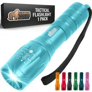 GORILLA GRIP Powerful LED Tactical Flashlight, 750 FT High Lumens 5 Adjustable Modes, Water Resistant, Ultra Bright Zoom, Stocking Stuffers, White Elephant Holiday Gifts, Dog Walking, Turquoise GORILLA GRIP Powerful LED Tactical Flashlight, 750 FT High Lumens 5 Adjustable Modes, Water Resistant, Ultra Bright Zoom, Stocking Stuffers, White Elephant Holiday Gifts, Dog Walking, Turquoise