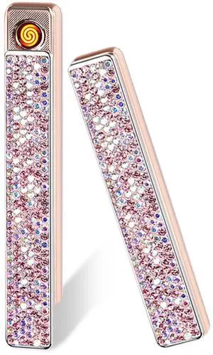 Electric Lighter, Windproof Flameless Bling Lighters - Type-C Rechargeable, Pull-Out Ignition with Thickened Tungsten, Rhinestone Decorative Design, Gift for Women & Girls (Pink) Electric Lighter, Windproof Flameless Bling Lighters - Type-C Rechargeable, Pull-Out Ignition with Thickened Tungsten, Rhinestone Decorative Design, Gift for Women & Girls (Pink)