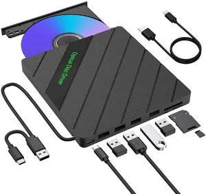 inaepeak 8 IN 1 External CD/DVD Drive for Laptop, USB 3.0 Portable External CD Burner Reader Writer with 4 USB Ports/2 TF SD Card Slots/1 USB Type C Port, Disc Drive for Laptop/PC/Mac/Windows/Linux/OS inaepeak 8 IN 1 External CD/DVD Drive for Laptop, USB 3.0 Portable External CD Burner Reader Writer with 4 USB Ports/2 TF SD Card Slots/1 USB Type C Port, Disc Drive for Laptop/PC/Mac/Windows/Linux/OS