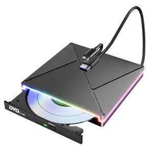 RGB DVD Player for Laptop, External CD Drive for Mac, USB 3.0 USB C Portable CD Burner External Disk Drive, DVD Reader Writer ROM Drive Compatible with Laptop Desktop Mac,Windows 11/10/8/7 RGB DVD Player for Laptop, External CD Drive for Mac, USB 3.0 USB C Portable CD Burner External Disk Drive, DVD Reader Writer ROM Drive Compatible with Laptop Desktop Mac,Windows 11/10/8/7
