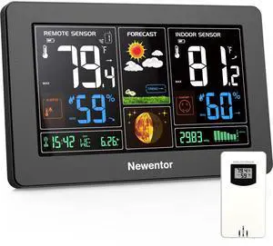 Newentor Weather Station Wireless Indoor Outdoor Thermometer, Color Display Digital Weather Thermometer with Atomic Clock, Barometric Pressure, Forecast Station with Adjustable Backlight, Black Newentor Weather Station Wireless Indoor Outdoor Thermometer, Color Display Digital Weather Thermometer with Atomic Clock, Barometric Pressure, Forecast Station with Adjustable Backlight, Black