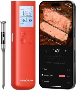 ThermoMaven Smart Bluetooth Wireless Meat Thermometer, 10X Enhanced Sub-1G Signal and Stability, Standalone Display Base, Certified Accuracy ±0.5°F, WiFi Unlimited Range for BBQ, Oven, Smoker, Grill ThermoMaven Smart Bluetooth Wireless Meat Thermometer, 10X Enhanced Sub-1G Signal and Stability, Standalone Display Base, Certified Accuracy ±0.5°F, WiFi Unlimited Range for BBQ, Oven, Smoker, Grill
