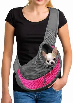 Pet Sling Carrier, TINGOR Dog Sling Carrier with Breathable Mesh, Travel Safe Sling Bag Carrier for Small Dogs Cats Less Than 5lbs