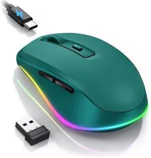 Wireless Mouse Jiggler - LED Wireless Mice with Build-in Mouse Mover, Rechargeable Moving Mouse for Laptop with Undetectable Random Movement Keeps Computers Awake - Dark Green
