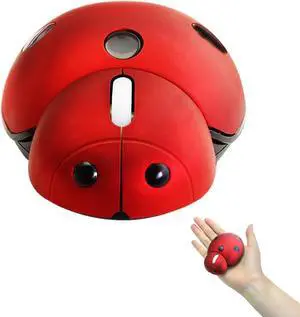 Mini Small Wireless Mouse for Kids, Cute Animal Ladybug Shape 3000DPI Portable Mobile Optical Mouse with USB Receiver Cordless Mouse for PC Mac Laptop Computer Notebook (Red)