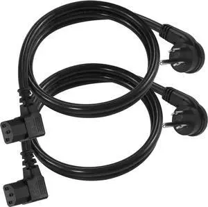 [2PACK] 3FT Replacement Computer Monitor Power Cord - Low Profile Flat Plug NEMA 5-15P to Right Angle C13 Power Cord, 13A 125V, 16AWG, Black Replacement Printer/TV/PC 3 Prong AC Cord