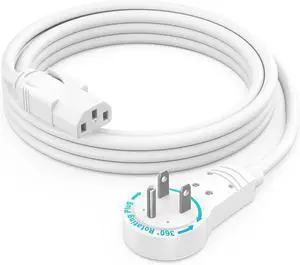 Monitor Computer Power Cord 6 Ft Flat Plug 360° Rotating PC Cable 3 Prong for, Desktop, Printer, Scanner, 16 AWG NEMA 5-15P to IEC13 - UL Certified