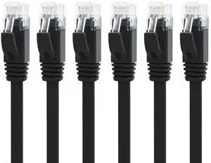 CAT 6 Ethernet Cable 10ft 6-Pack Black, High Speed Solid Flat CAT6 Gigabit Internet Network LAN Patch Cords, Bare Copper Snagless RJ45 Connector for Modem, Router, Computer (10ft 6Pack, Black)