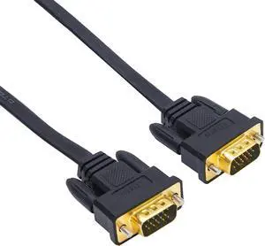 25ft Ultra Thin Flat Type Computer Monitor VGA Cable Standard 15 Pin Male to Male Connector SVGA Wire 25 Feet - Black