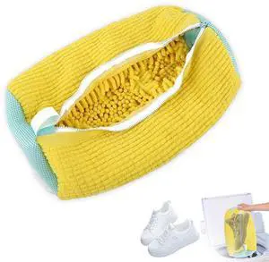 Shoe Laundry Bag for Washing MachineShoe Cleaning BagShoes Wash Bags,Sneaker Mesh Washing Bag,shoe Cleaning Laundry Shoes Laundry Bag Sneaker Washing Bag for 360° Cleaning White Shoes (Yellow 2PC)