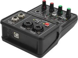 Mini Audio Mixer, 2 Channels USB Portable Live Sound Card Sound Board Console System with 48V Phantom Power, 16 BIT 48KHZ DJ Mixer, for Music Recording Karaoke Streaming Gaming Youtube PC