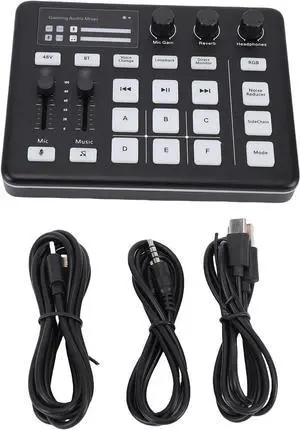 Portable Audio Mixer & Live Sound Card with Voice Changer, RGB Gaming Lights, Bluetooth Accompaniment, Compatible with, PC, for Streaming and Podcasting (Black)