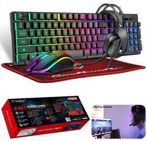 4 in 1 PC Gaming Keyboard Mouse & Headset Set RGB LED Gamer Bundle w/Mouse Pad 4 in 1 PC Gaming Keyboard Mouse & Headset Set RGB LED Gamer Bundle w/Mouse Pad