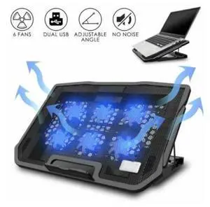 Gaming Laptop Slim Cooling Pad Stand Dual USB Fan Cooler 6 Fans for Notebook PC