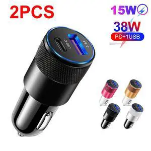 2Pack 15W Fast Charging 2 Port PD USB-C Car Charger Adapter For iPhone Samsung Black 2Pack 15W Fast Charging 2 Port PD USB-C Car Charger Adapter For iPhone Samsung Black