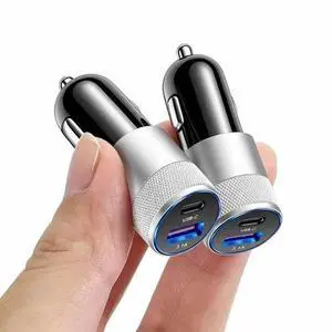 2Pack 15W Fast Charging 2 Port PD USB-C Car Charger Adapter For iPhone Samsung Silver 2Pack 15W Fast Charging 2 Port PD USB-C Car Charger Adapter For iPhone Samsung Silver