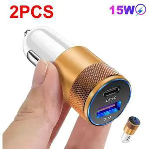 2Pack Fast Charging 2 Port PD USB-C Car Charger Adapter For iPhone Samsung Golden 2Pack Fast Charging 2 Port PD USB-C Car Charger Adapter For iPhone Samsung Golden