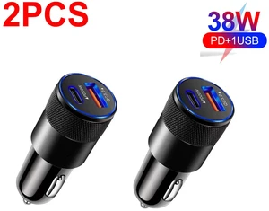 2Pack 38W Fast Charging 2 Port PD USB-C Car Charger Adapter For iPhone Samsung Black 2Pack 38W Fast Charging 2 Port PD USB-C Car Charger Adapter For iPhone Samsung Black