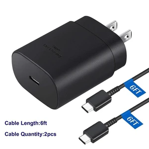 25W For Samsung Galaxy S20 S21 S2225W Type USB-C Super Fast Wall Charger Cable 6ft 2pcs 25W For Samsung Galaxy S20 S21 S2225W Type USB-C Super Fast Wall Charger Cable 6ft 2pcs