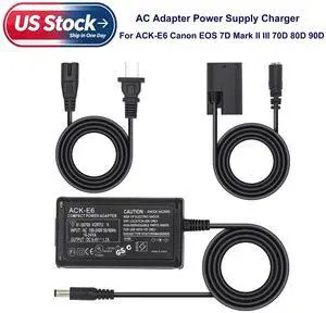 AC Adapter Power Supply Charger For ACK-E6 Canon EOS 7D Mark II III 70D 80D 90D AC Adapter Power Supply Charger For ACK-E6 Canon EOS 7D Mark II III 70D 80D 90D