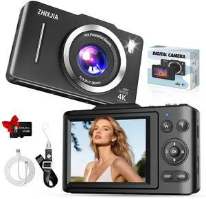 Digital Camera, Autofocus 4K Vlogging Camera for Photography with 64GB Card, Full HD 4K Point and Shoot Camera Portable Compact and Shoot Digital Camera for 16X Zoom, Anti-Shake, for Beginners, Black Digital Camera, Autofocus 4K Vlogging Camera for Photography with 64GB Card, Full HD 4K Point and Shoot Camera Portable Compact and Shoot Digital Camera for 16X Zoom, Anti-Shake, for Beginners, Black