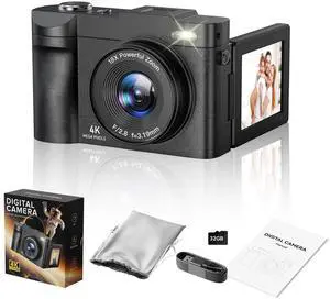 4K Digital Camera for Photography- 50MP Autofocus Vlogging Camera with 2.8" 180°Flip Screen, 18X Digital Zoom- Compact Point and Shoot Camera with 32GB TF for YouTube, Travel, Beginners, Black