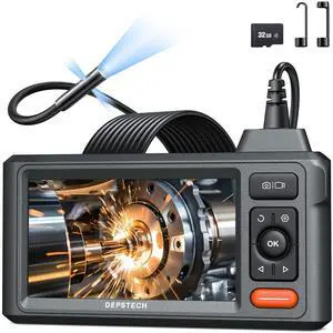 Inspection Endoscope Camera with Lights: 1080P Triple Lens Snake Camera with 5" Screen and 16.5FT Flexible Cable, Waterproof Industrial Borescope Tool for Auto, Wall, Sewer, Pipe, Mechanics