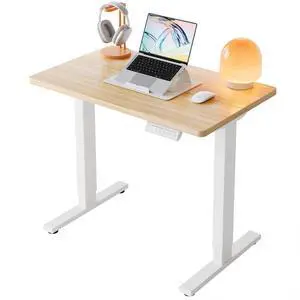 32" Small Electric Standing Desk Adjustable Height, 4 Memory Height Settings, Sit Stand Up Desk for Home Office & Computer Workstation, LightWalnut
