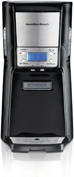 One Press Programmable Dispensing Drip Coffee Maker with 12 Cup Internal Brew Pot, Water Reservoir, Black with Chrome (48464)