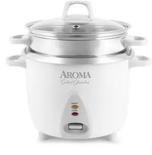 Housewares 14-Cup (Cooked) / 3Qt. Select Stainless Pot-Style Rice Cooker, & Food Steamer, One-Touch Operation, Automatic Keep Warm Mode, White (ARC-757-1SG)