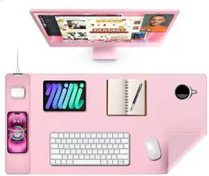 Mouse Pad with 15W Wireless Charging, XXL Large Leather Desk Mat, Waterproof Gaming Mousepad Home Office Desk Pad Protector, Computer Keyboard Pad, Mouse Mat for for MacBook, PC, Laptop, Pink Mouse Pad with 15W Wireless Charging, XXL Large Leather Desk Mat, Waterproof Gaming Mousepad Home Office Desk Pad Protector, Computer Keyboard Pad, Mouse Mat for for MacBook, PC, Laptop, Pink